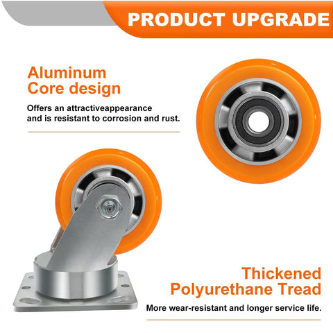 4X2 Inch Super Heavy Duty Swivel Caster Wheel Featuring Kingpinless Crowned Polyurethane Tread And Aluminum Core, Supports 1500 Pounds, Built Like A Tank For Heavy Shop Loads And Concrete Floors, showcasing aluminum core and polyurethane tread.