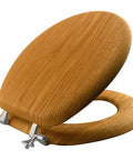 Natural Oak Veneer Toilet Seat With Chrome Hinges, Round Wood Design For A Warm, Modern Bathroom Upgrade That Feels Solid