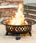 38 Inch Wood Burning Fire Pit For Outdoor Patio with deep bowl design and flames, ideal for backyard bonfires and gatherings