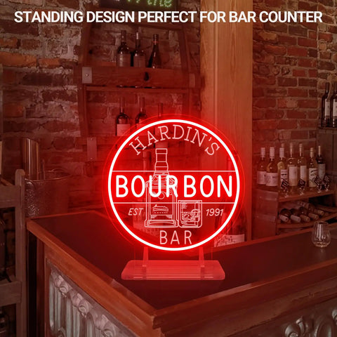Personalized Bourbon Bar Neon Sign LED Wall Decor Dimmable Custom Text Neon Light for cozy man cave home bar setup