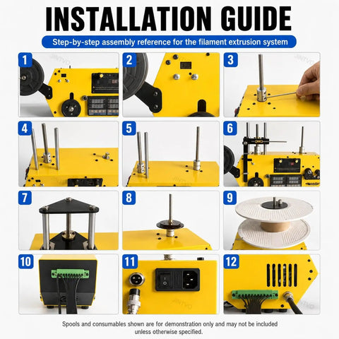 Installation guide step-by-step for Slick Desktop 3D Printer Filament Extruder And Plastic Pellet Recycler Machine.