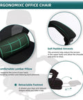 Home Office Desk Chair With Footrest, High Back Mesh Chair, Rolling Swivel Ergonomic Chair With Wheels, Comfy Headrest, Lumbar Support, And Comfy Armrests For Home, Office, Gaming, And Students, showing features