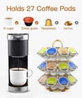 Heavy Duty Metal K Cup Pod Organizer Carousel For Home Kitchen Counter Coffee Station, Holds 27 K Cups, Gold Finish, Side View