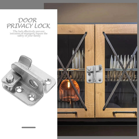 Easy Install Durable Stainless Steel Heavy Duty Gate Latch for double doors shown mounted on glass cabinet door.
