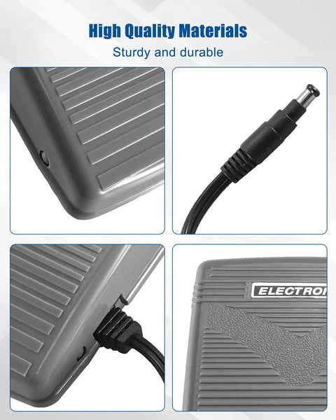 High Sensitivity Foot Pedal For Home Sewing Machines Smooth Start Stop Precise Speed Control Easy Pressure Sensing Durable Build Fits Most Models Great For Quilting And Crafting Stable Reliable Performance, gray plastic sewing machine pedal close-up with power plug