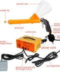 Heavy Duty Electrostatic Powder Coating Gun Kit w/ Control Panel & Pump with spray gun, powder cup, and foot switch for industrial use.