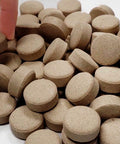 60 Day Emergency Food Supply With Gluten Free Non GMO Survival Tabs, Chocolate Flavor, close-up view of tabs with logo