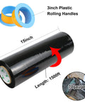 Heavy Duty Black Stretch Wrap 1500 Ft Roll With Hand Saver Handles 15 Inch Wide 70 Gauge Shrink Film used for storage and moving.