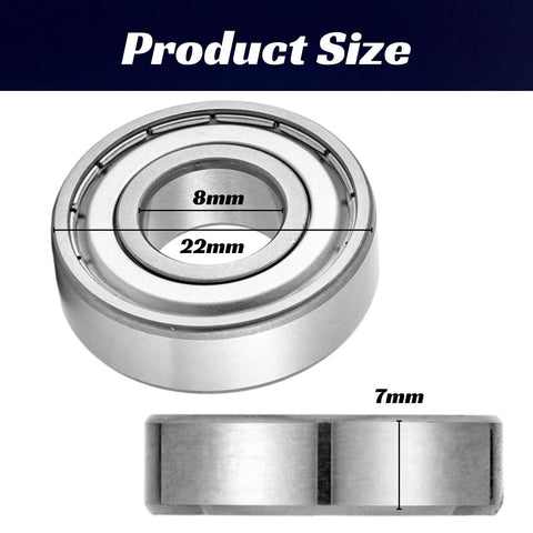 Front view of a 608-ZZ ball bearing, 8x22x7 mm, double metal sealed shielded