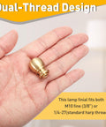 Hand holding a brass ball lamp finial with dual-thread design, part of Brass Ball Lamp Finials Set Of 2 1 Inch Tall Lamp Cap Knobs