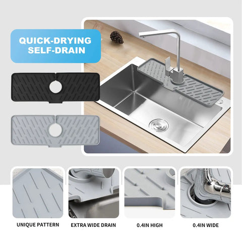 Silicone Faucet Splash Guard And Water Catcher Mat 18 By 5.9 Inches Extra Long Non Slip No Mess Sink Mat for Kitchen Bathroom