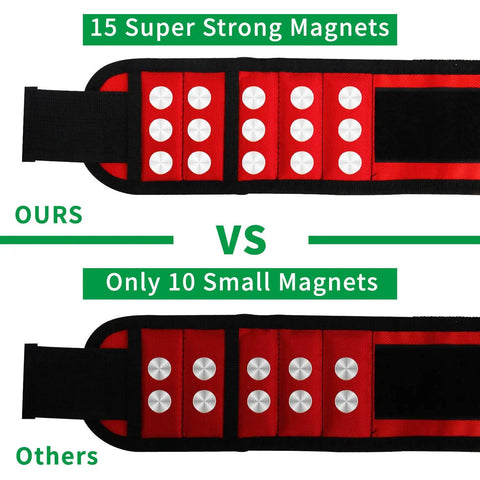 4 Piece Magnetic Tool Tray Set With Red Wristband And 15 Mighty Magnets compared with product with 10 magnets