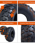 Close-up of Go Kart Street Mini Bike Tires 145/70-6 4PR Tubeless Off Road ATV with unique tread and puncture resistance.