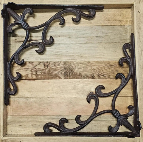 Heavy Duty Cast Iron Shelf Bracket With Fleur De Lis Ornament 10 By 10 In Extra Strong Wall Mount For Rustic Shelves Ornate Decor