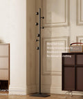 Freestanding Coat Rack With Seven Hooks And Sturdy Metal Base For Bags Hats And Coats Built To Last With High Temperature Paint
