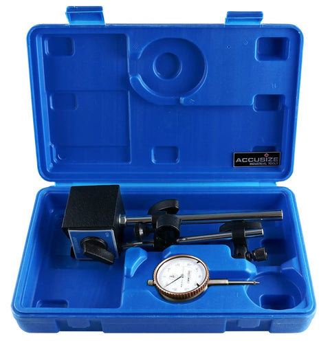 0-1 Inch Dial Indicator Built To Last With Magnetic Base Kit, 60 Kg Capacity, 0.001 Inch Resolution, AGD 2 Style, Lug Back With 1/4 Inch Hole, Rotational Bezel With Clamp For Easy Zero, Magnetic Base On/Off, Packed In Plastic Box