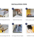 Installation steps for Heavy Duty Electric Attic Ladder With Smart Remote Pull Down Folding Staircase, showing screws and assembly.