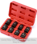 Eight-Piece One-Half Inch Drive Pipe Plug Socket Set, Cr-Mo Steel With Black Phosphate Finish in red storage case