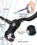 BUCKLOS MTB hydraulic disc brake lever and caliper; black aluminum alloy, three-finger lever, close-up view