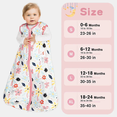 Baby in 3-Pack Baby Sleep Sack 0-6 Months 100% Rayon Cotton Wearable Blanket With 2-Way Zipper Lightweight TOG 0.3 heart floral design