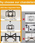 Killer 22 Inch Black Chandelier With Six Geometric Farmhouse Lights, Modern Industrial Pendant Fixture Over Kitchen Island Or Dining Room, Swoon Worthy Entryway Ceiling Lamp showcasing durable metal and modern design.
