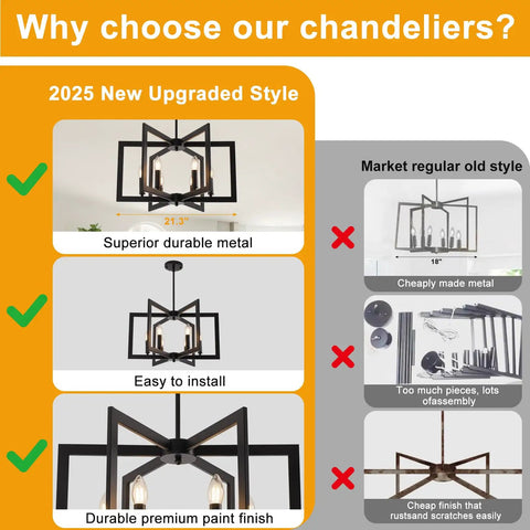 Killer 22 Inch Black Chandelier With Six Geometric Farmhouse Lights, Modern Industrial Pendant Fixture Over Kitchen Island Or Dining Room, Swoon Worthy Entryway Ceiling Lamp showcasing durable metal and modern design.