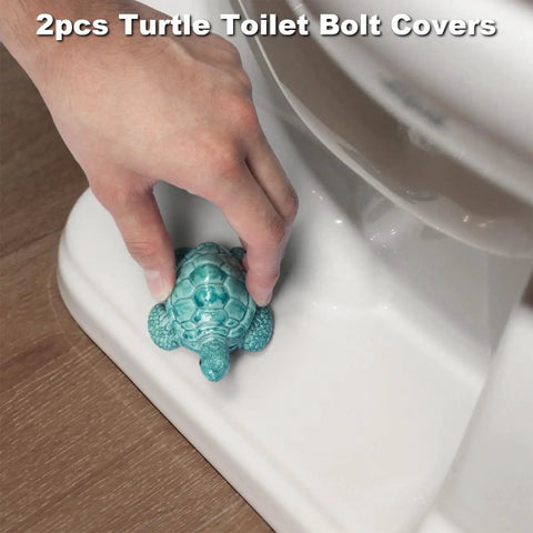 Person installing Chic Cute Turtle Toilet Bolt Covers 2 Pack For Bottom Of Toilet Coastal Beach House Bathroom Decor Easy Install