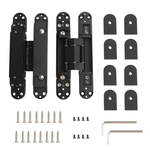 Hidden Door Hinges 2-Pack 7 Inch Black Heavy Duty Concealed Zinc Alloy Invisible Hinges With 180 Degree Swing 3-Way Adjustable Butt