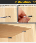 Installation steps for Heavy Duty Twenty Pack Stainless Steel Shelf Support Pegs With Silent Rubber Liners For 5 Mm And Quarter Inch Cutouts.