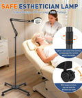 12x Large Floor Magnifying Glass With Light And Stand for up-close work with esthetician and client on treatment bed.