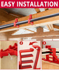 Sihai 10 Pack Hammer In Insulated Cable Staples with red clamps installed on wooden beam for wiring organization.