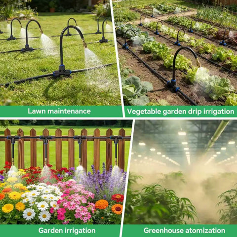 Backyard Friendly Drip Irrigation System With A 120 Ft Hose And 26 Adjustable Copper Sprinklers in garden settings
