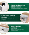 Heavy Duty Stainless Steel Tabletop Stretch Film Dispenser With Smooth Slide Cutter For 16 To 26 Inch Plastic Wrap Rolls showing smooth edge design and slide cutting feature.