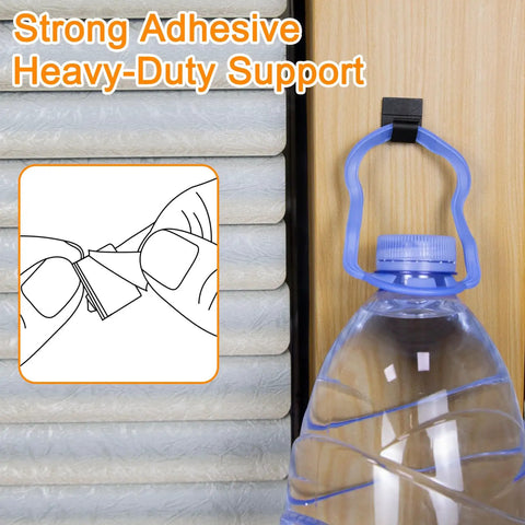 50 Pack Peel And Stick Self Adhesive Cable Clips And Wire Organizers For TV PC Laptop Ethernet Cables Sticky Cord Holders installed holding a plastic bottle on a wood surface.