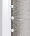 Close-up of window screen with white plunger pins for secure fasten, Top Rated 12 Pack Window Screen Replacement Plunger Pins And High Grade Spring Clips Repair Kit Keeps Your Home Screens Snug And Weather Ready No Sweat Diy Fix 5/32 X 1-1/2 Inch Parts.
