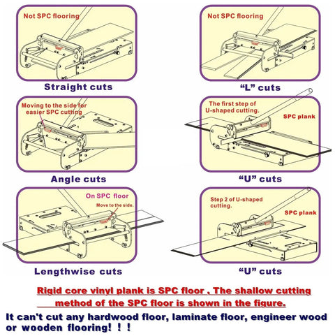 Diagram showing Eight Point Eight Inch Pro Vinyl Floor Cutter That Cuts All Vinyl Types From LVP To SPC And More With A Moveable Blade