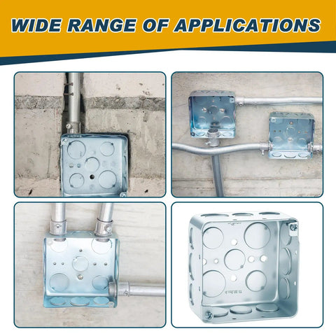 8 Pack 4x4 Inch Metal Electrical Boxes Two And One Eighth Inch Deep With 30.3 Cu In Capacity Galvanized Steel Junction Boxes Drawn Construction Silver For Wiring Projects And Electrical Installations on conduit walls