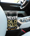 Glider Pilot Dad Insulated Stainless Steel Tumbler in car cup holder, keeps coffee hot or cold during tow flights.