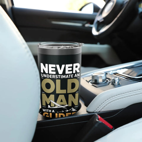 Glider Pilot Dad Insulated Stainless Steel Tumbler in car cup holder, keeps coffee hot or cold during tow flights.