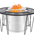 Portable Fire Pit Surround Tabletop for Solo Stove Bonfire Ranger Folding Iron Smokeless Round Fire Pit Table with 21 Inch Inner Diameter