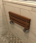 20-Inch Teak Folding Shower Seat Bench With Wall Mount, Fold-Down Shower Chair For Inside Showers, 400 Lb Capacity, mounted on wall