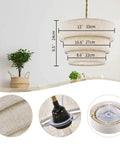 Three Tier Drum Linen Plug In Pendant Light With Fifteen Foot Hemp Rope Cord E26 Dimmer Switch Hanging Fixture dimensions