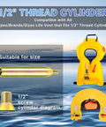Diagram of 1/2 inch thread cylinder for 33 Gram CO2 Cartridge Rearming Kit For Inflatable Life Jackets With Half Inch Threaded Cylinders Rapid Inflation Compatible With 3042C And C3042C Includes Tough D Rings For Attaching Accessories