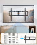 No Sweat Vesa Tv Mounting Hardware Kit Complete M4 M5 M6 M8 Screws With Washers And Spacers displayed with wall mount.