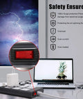 Flat Plug Power Strip Workhorse with 6 Outlets and 4 USB Ports 10 Ft Cord, shown with safety surge protection switch