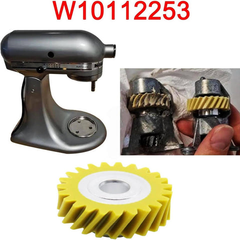 Mixer Worm Gear Replacement Kit For Most Stand Mixers No Fuss Fit Durable 3 Pack Replaces 4162897 4169830 AP4295669 WPW10112253 Fits Whirlpool Kenmore KitchenAid Models displayed with mixer and worn gears