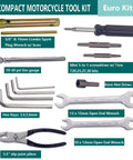 Ride Ready European Bike Tool Kit For Roadside Service And Motorcycle Repair, showing tools like wrenches and pliers