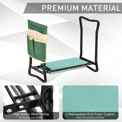 Heavy Duty Garden Kneeler And Seat With Large Four Pocket Tool Bag Flip Up Bench For Kneeling Or Sitting Thick Durable Frame For Women Men Gardeners