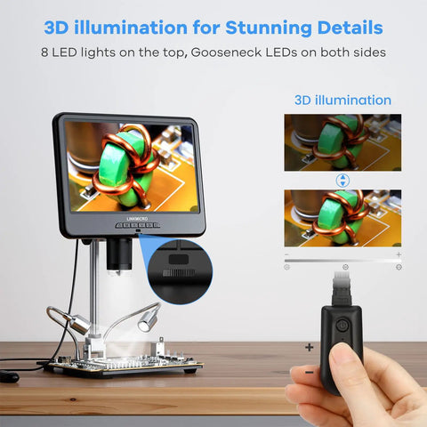 10.1 Inch LCD Digital Microscope For Coins And Soldering, 260X Magnification, Electronics Repair Camera, Coin Magnifier With Built In Lights, 12.6 Inch Adjustable Stand, 32GB Storage on PCB with LED lights