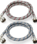 Heavy Duty 4 Ft Washing Machine Hoses With 90 Degree Elbow Stainless Steel Burst Proof 2 Pack Red And Blue Striped Water Inlet Supply Lines